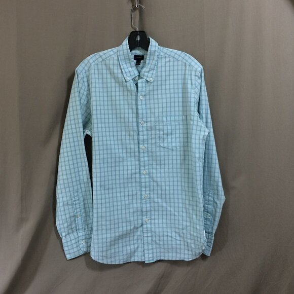 J Crew Mens Button Up Shirt Blue Windowpane Plaid 100% Cotton Size Medium - Picture 1 of 4
